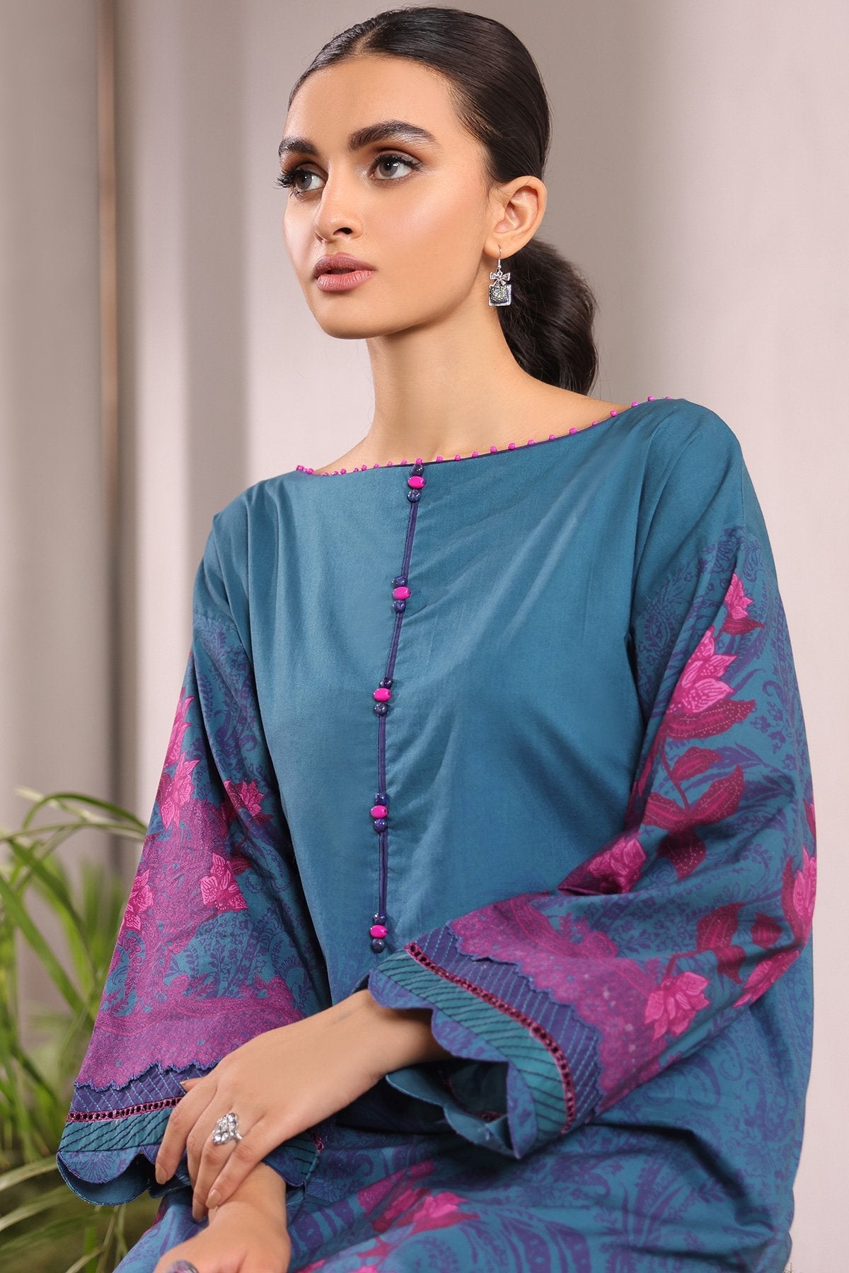 2 Pc Printed Cambric Suit With Cambric Trouser