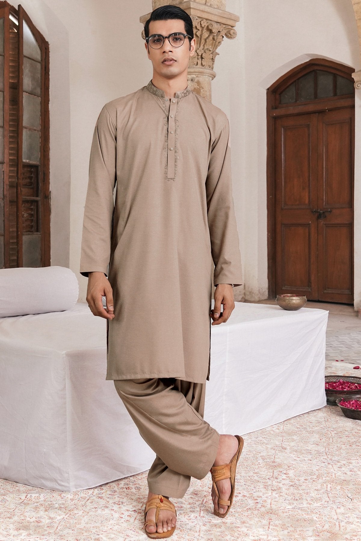 Dyed Embroidered Blended Shalwar Kameez