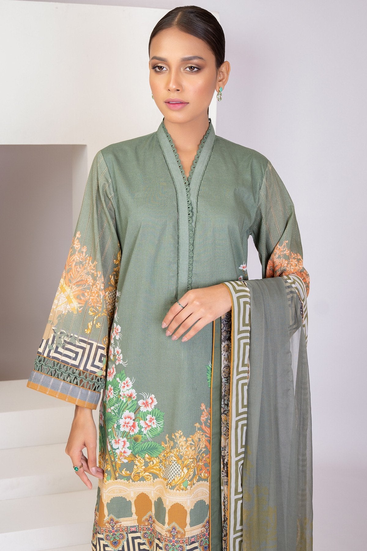 Alkaram - 3 Pc Digital Dobby Shirt With Chiffon Dupatta