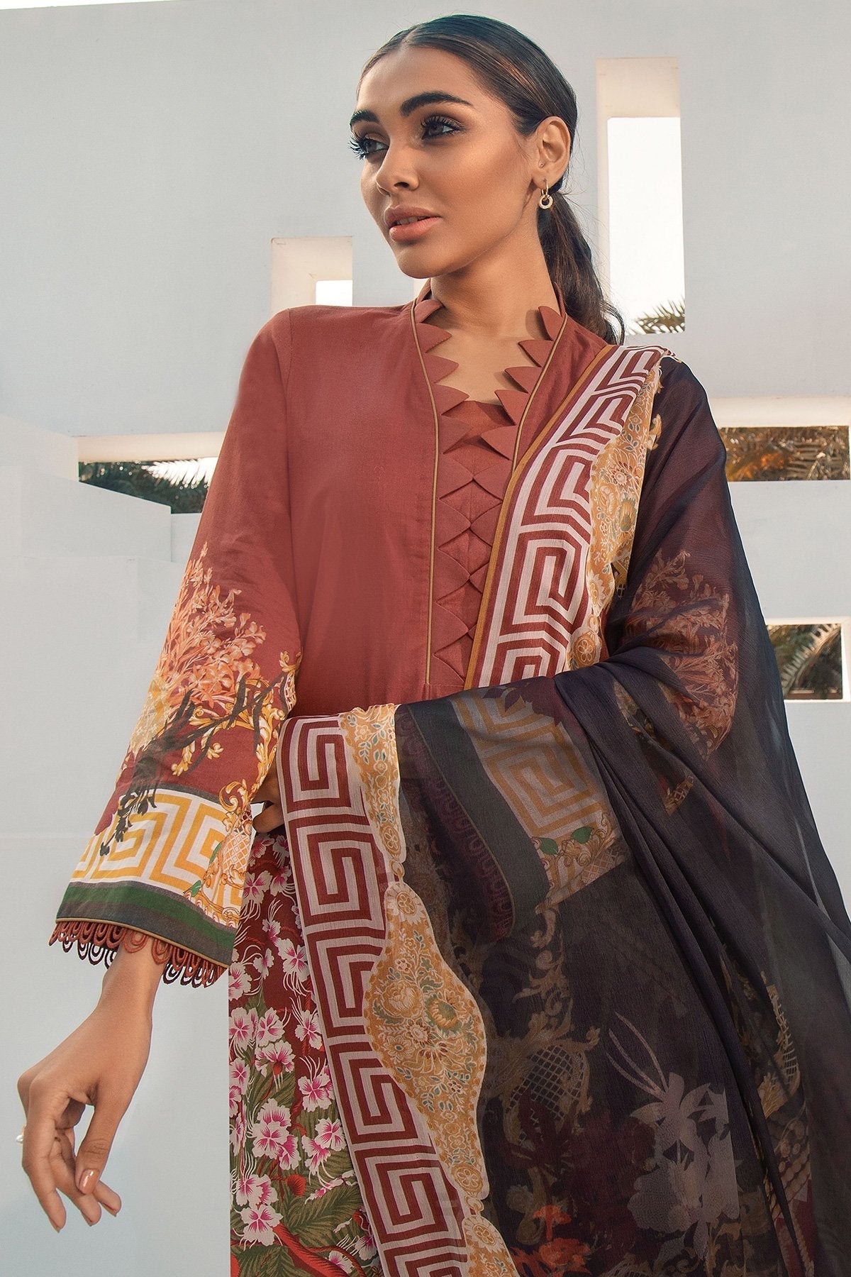 Alkaram - 3 Pc Digital Dobby Shirt With Chiffon Dupatta