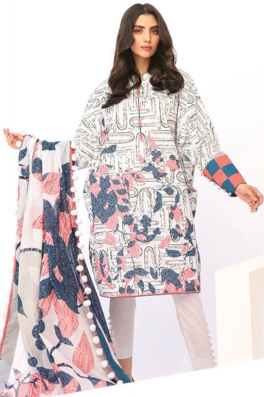Alkaram - 3 Pc Printed Lawn Suit With Lawn Dupatta