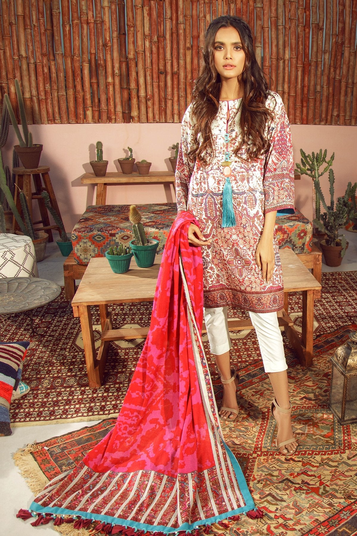 Alkaram - 3 Piece Printed Lawn Suit With Jacquard Net Dupatta