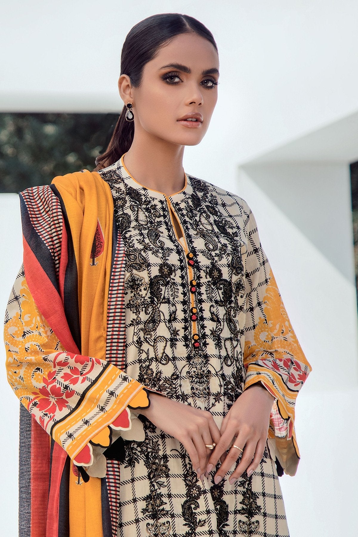 Alkaram - 2 Pc Embroidered Lawn Suit With Dyed Cambric Trousers