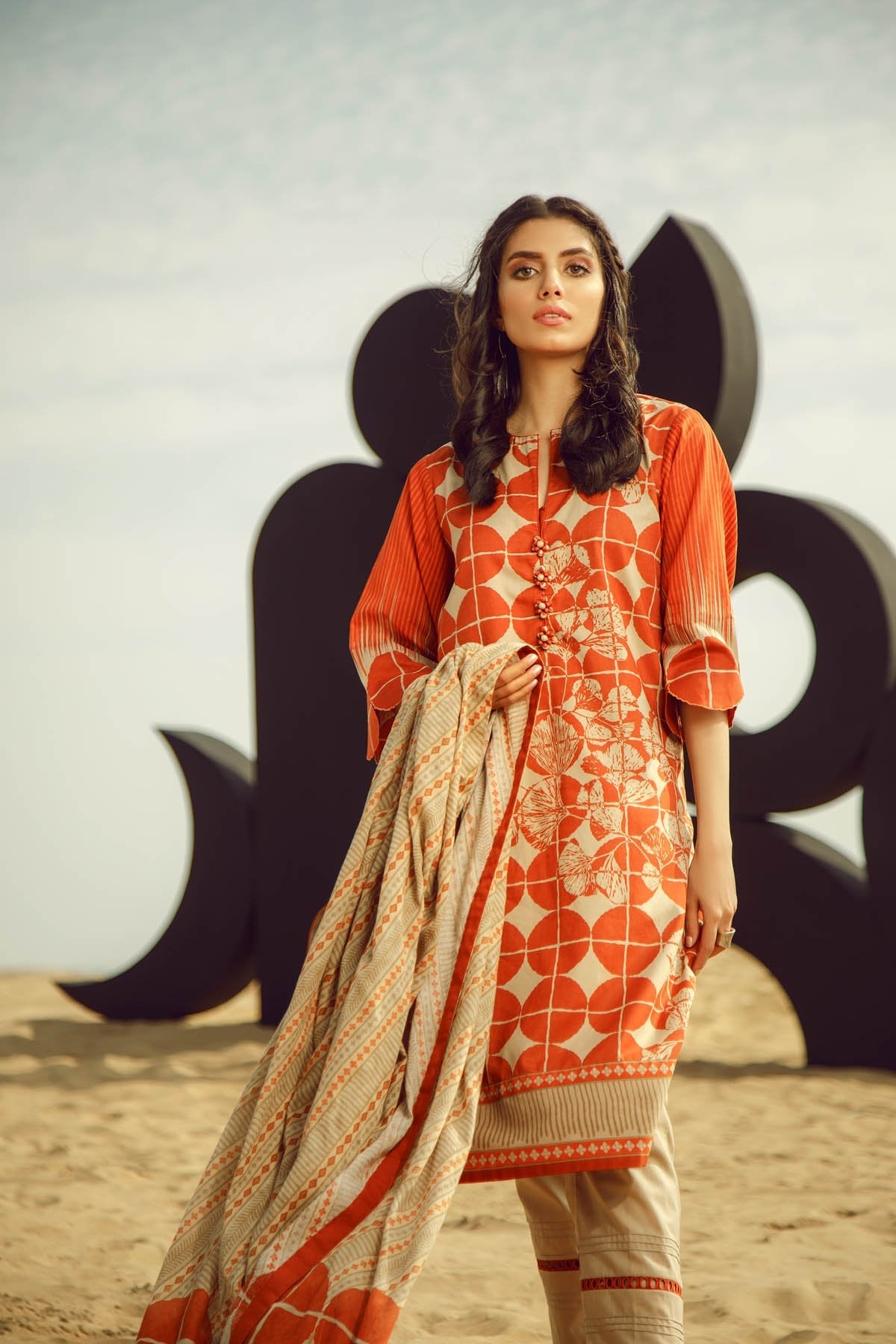 Alkaram - 3 Piece Printed Suit With Jacquard Net Dupatta