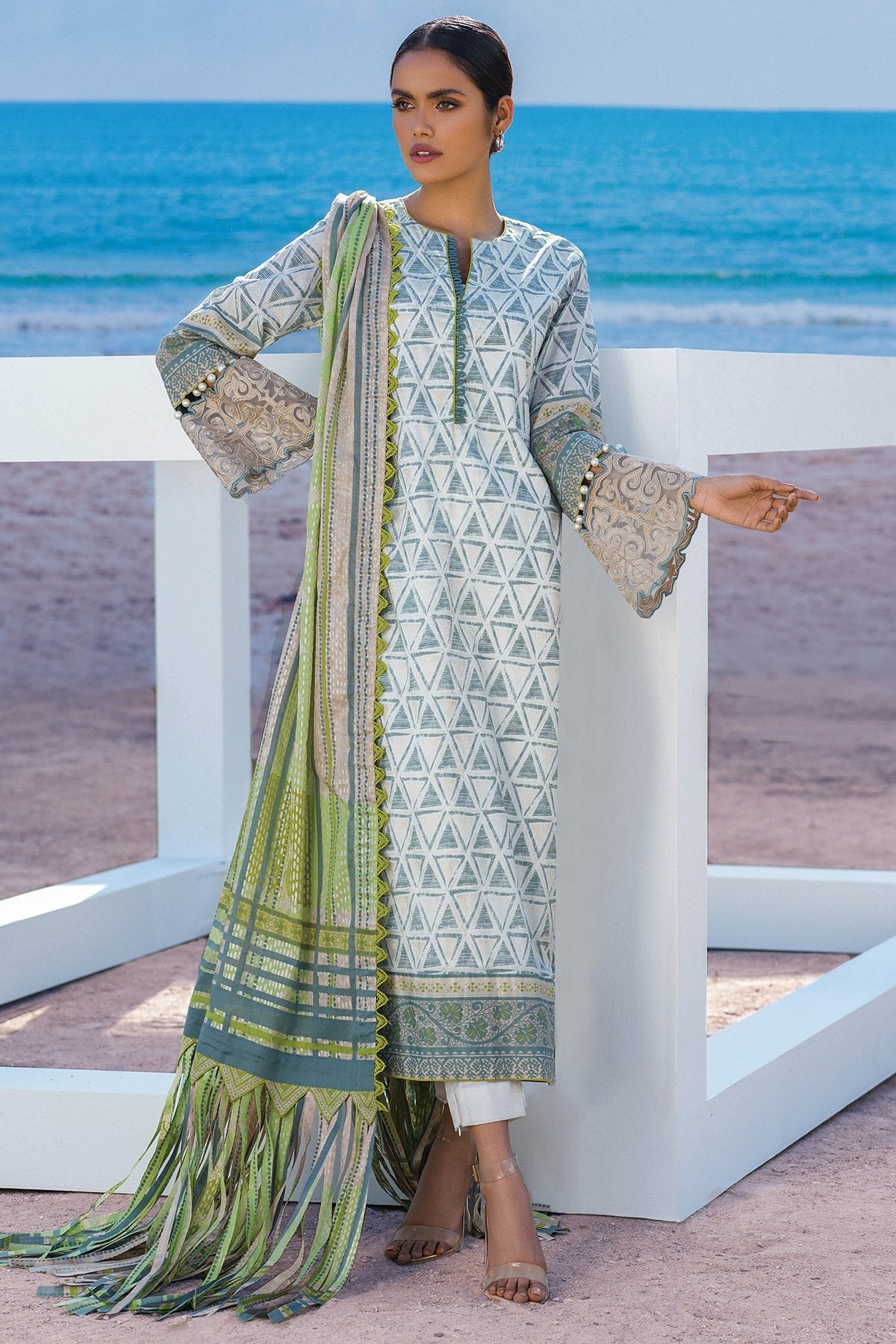 Alkaram - 3 Pc Embroidered Lawn Suit With Printed Lawn Dupatta