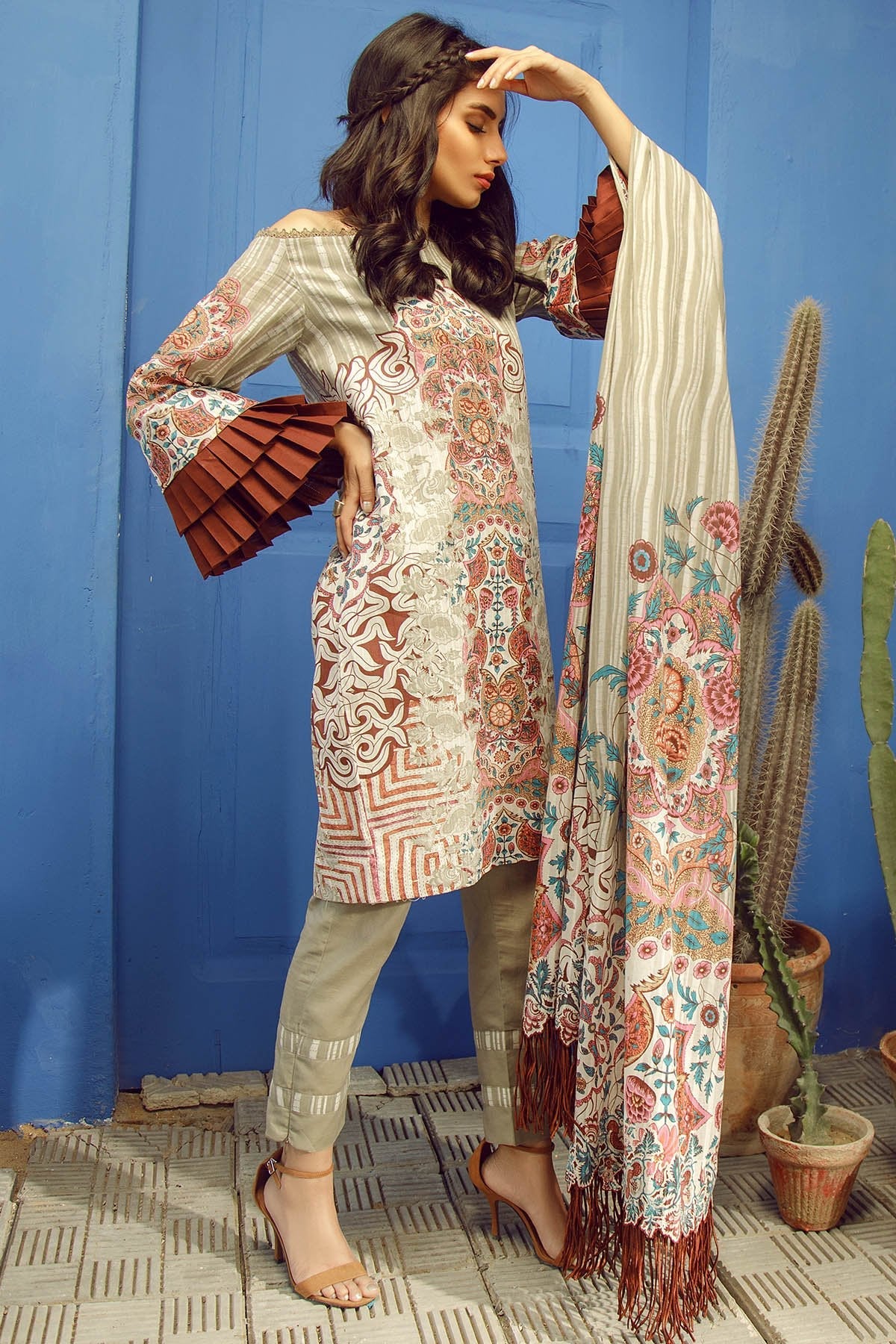 Alkaram - 3 Piece Printed Lawn Suit With Brochia Lawn Dupatta