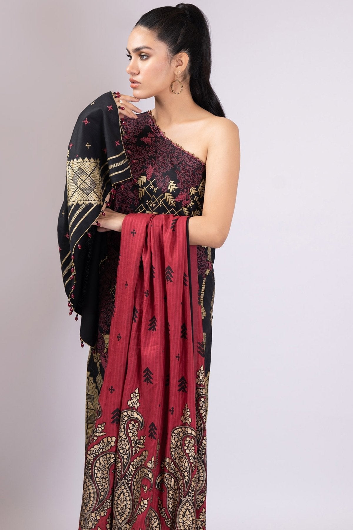 Alkaram - 3 Pc Printed Lawn Suit With Broshia Dupatta