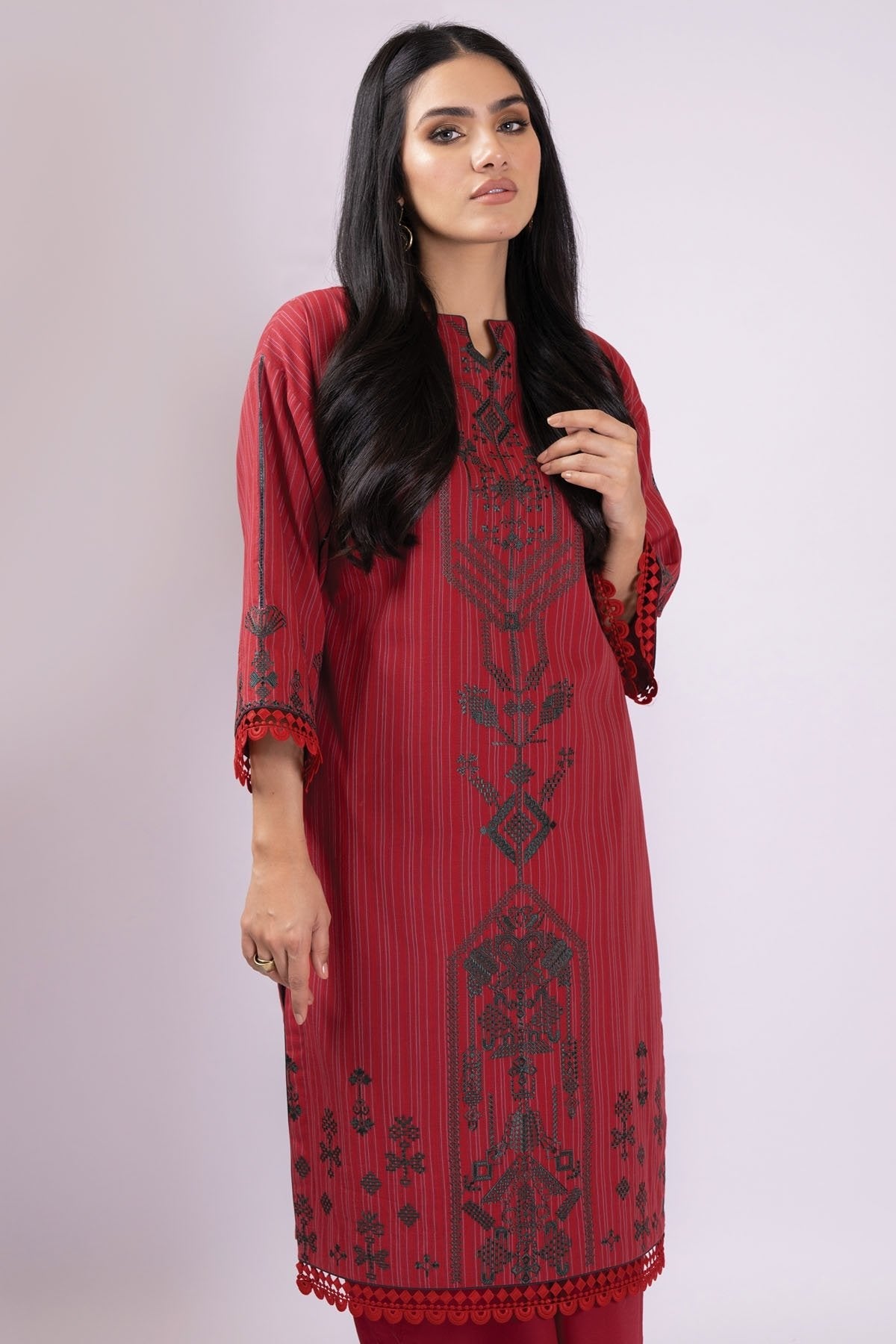 Alkaram - 2 Pc Embroidered Yarn Dyed Suit With Cambric Trouser