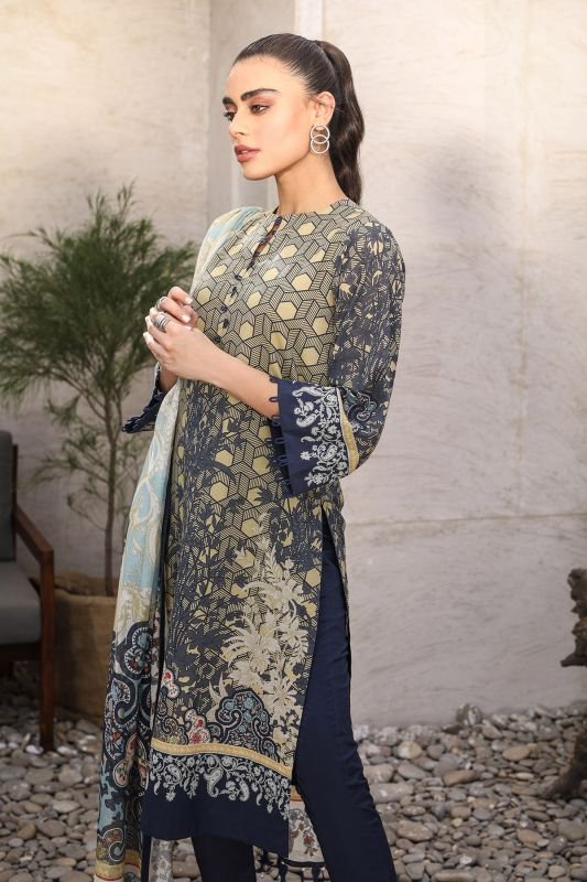 Alkaram - Three Piece Printed Suit With Cotton Net Dupatta