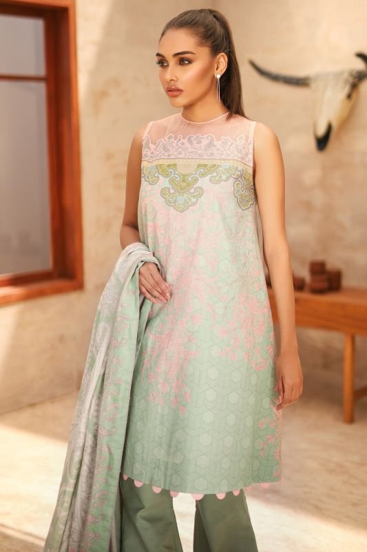 Alkaram - Three Piece Printed Suit With Cotton Net Dupatta