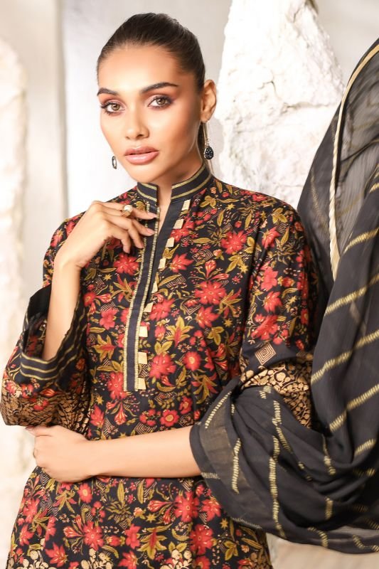 Alkaram - Three Piece Printed Suit With Chiffon Dupatta