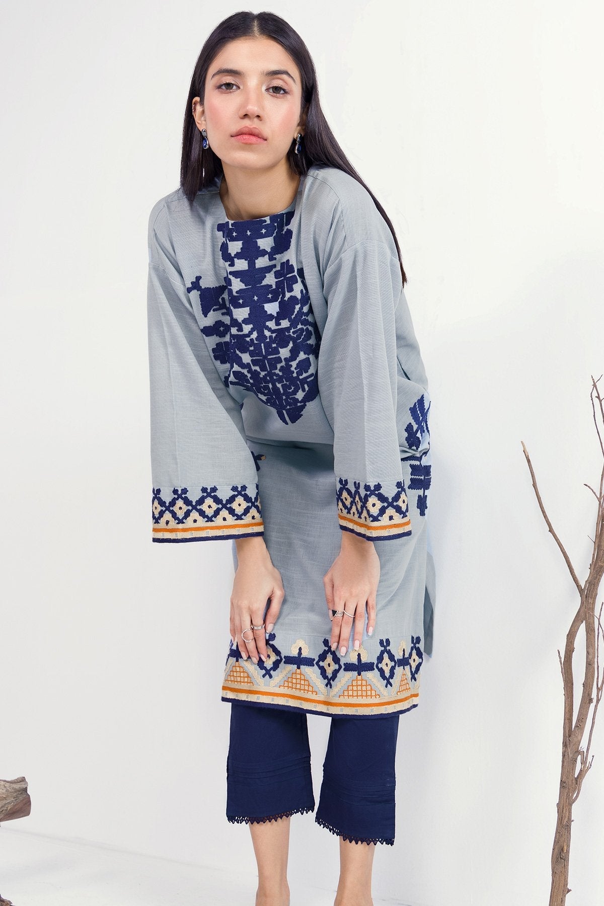 Dyed Embroidered Khaddar Kurti