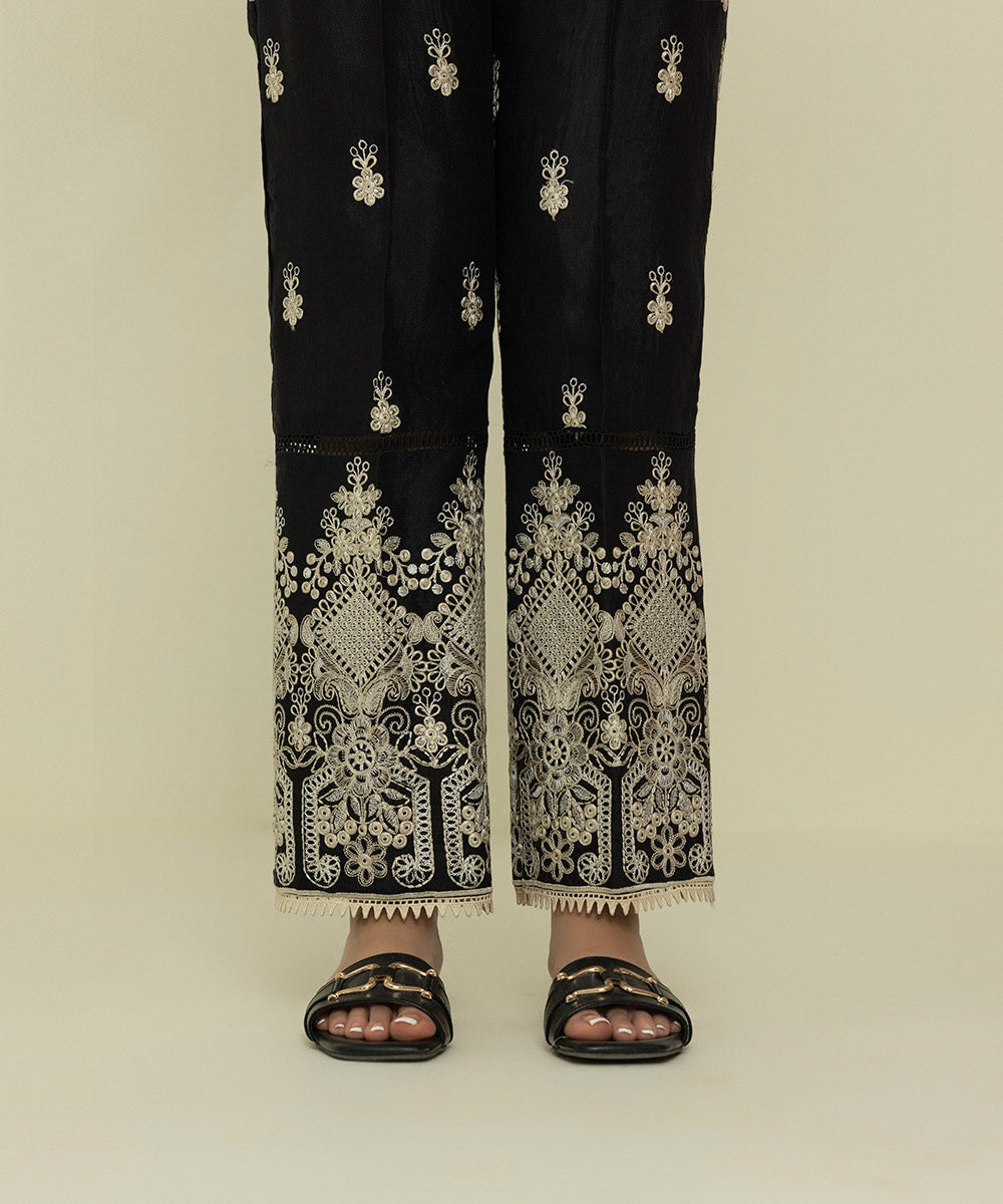 Sapphire - Embroidered Raw Silk Pants
