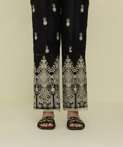 Sapphire - Embroidered Raw Silk Pants