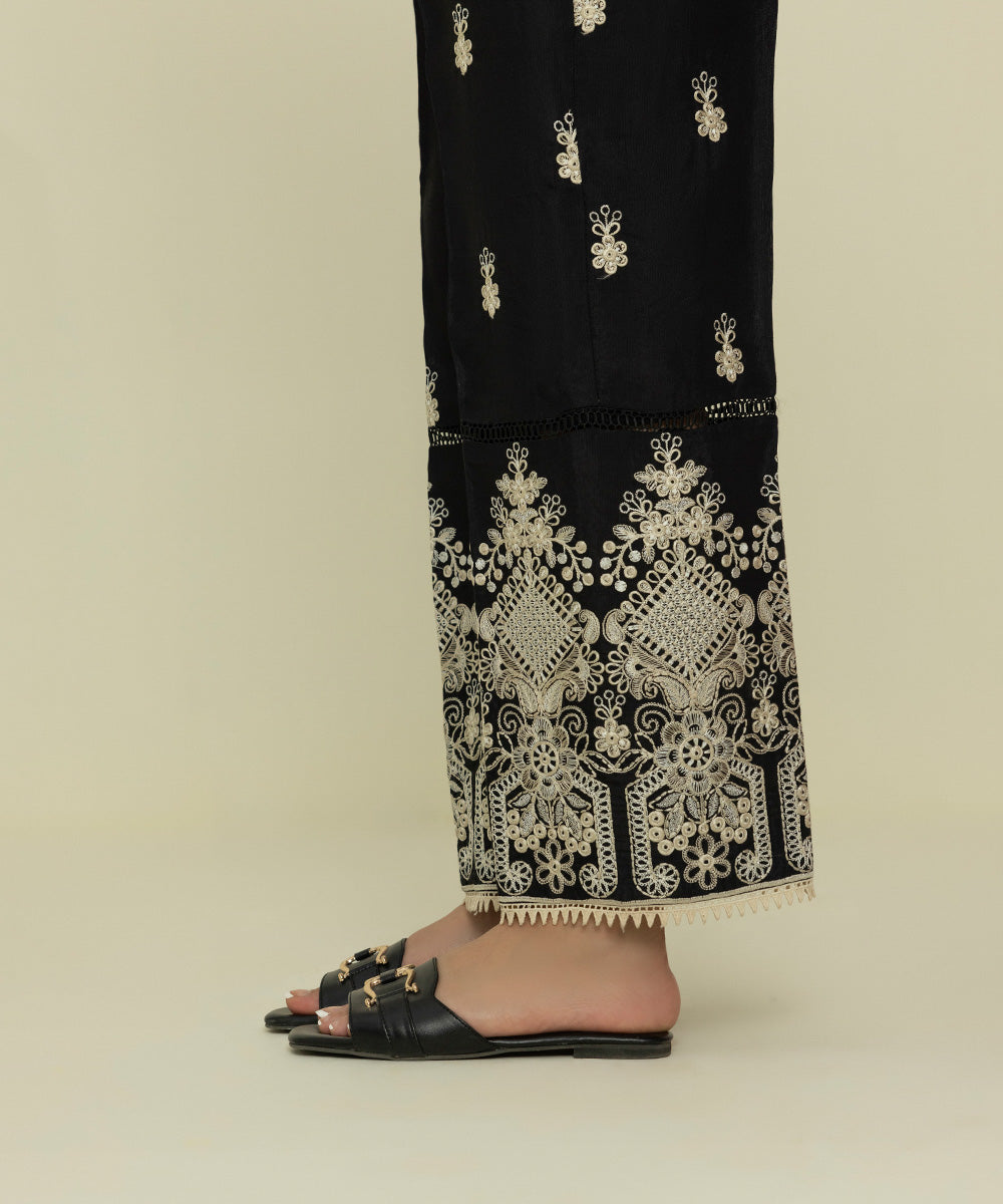 Sapphire - Embroidered Raw Silk Pants