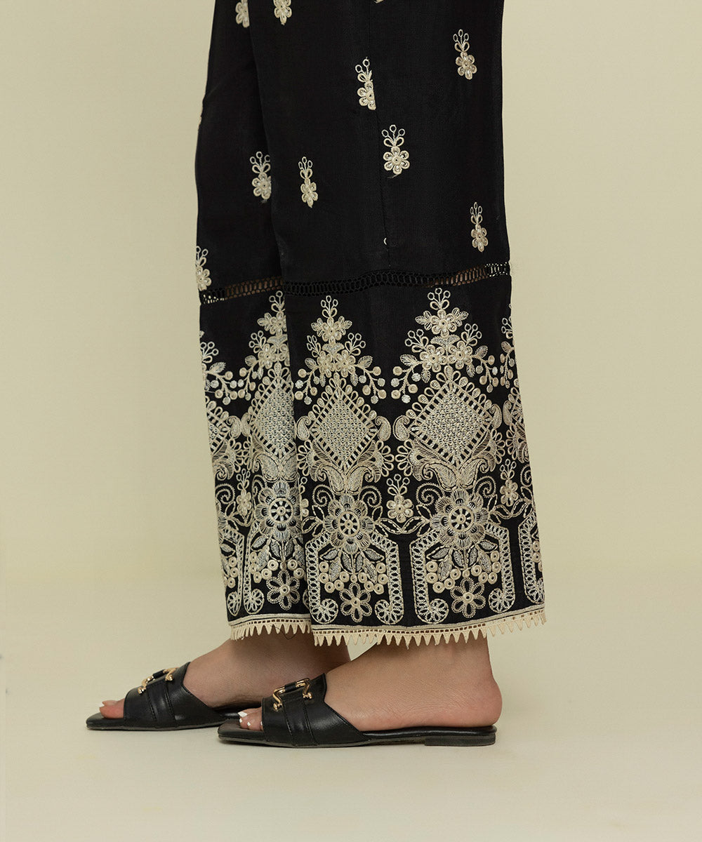Sapphire - Embroidered Raw Silk Pants