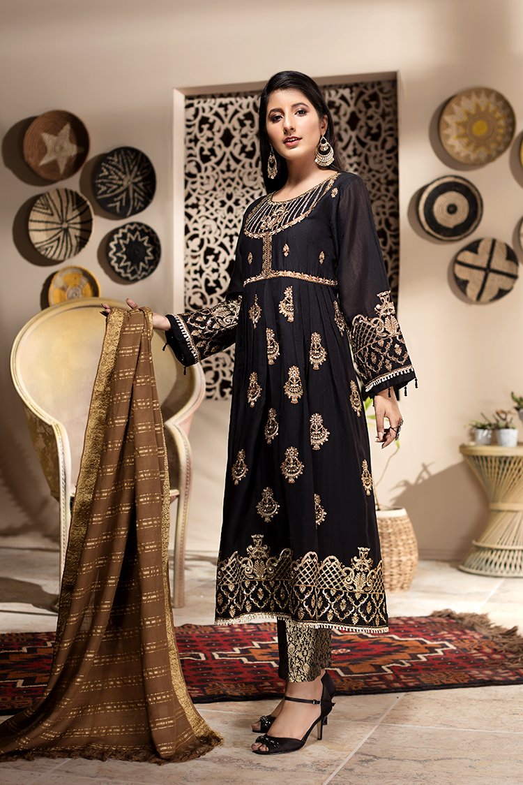 Ellena - 3-PC Stitched Paper Cotton Suit