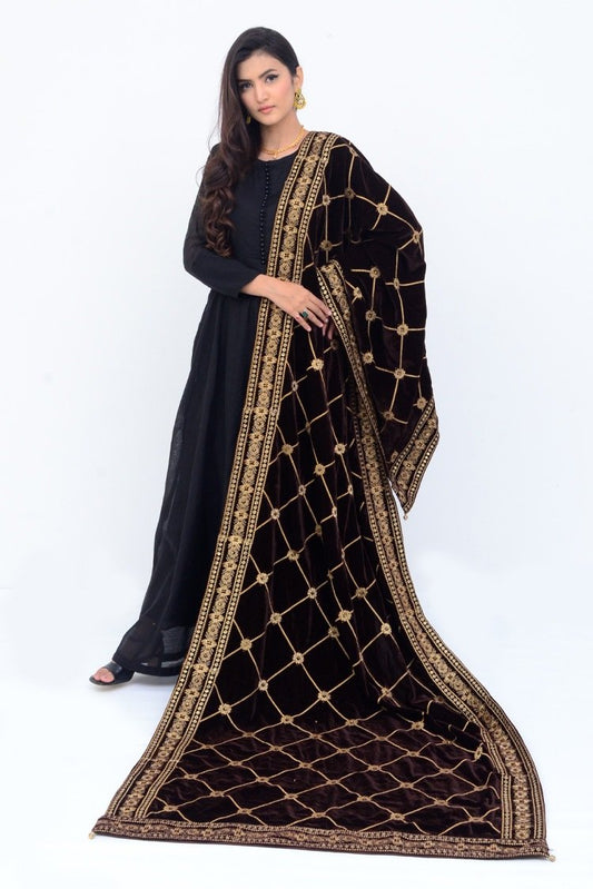 Ellena - Embroidered Velvet Shawl