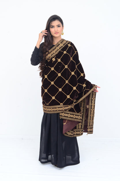 Ellena - Embroidered Velvet Shawl