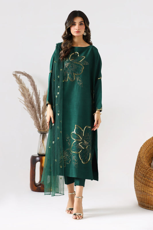 3-PC Embroidered Silk Shirt with Embroidered Net Dupatta and Trouser CMA-3-224