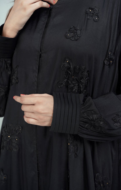 Hareer - 3D floral fabric front open Abaya