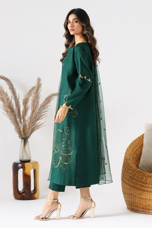 Charizma - 3-PC Embroidered Silk Shirt with Embroidered Net Dupatta and Trouser CMA-3-224