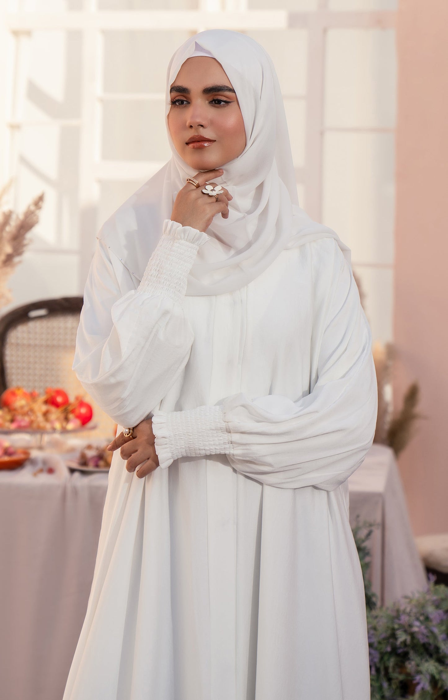 Hareer - WHITE MIST FRONT OPEN ABAYA