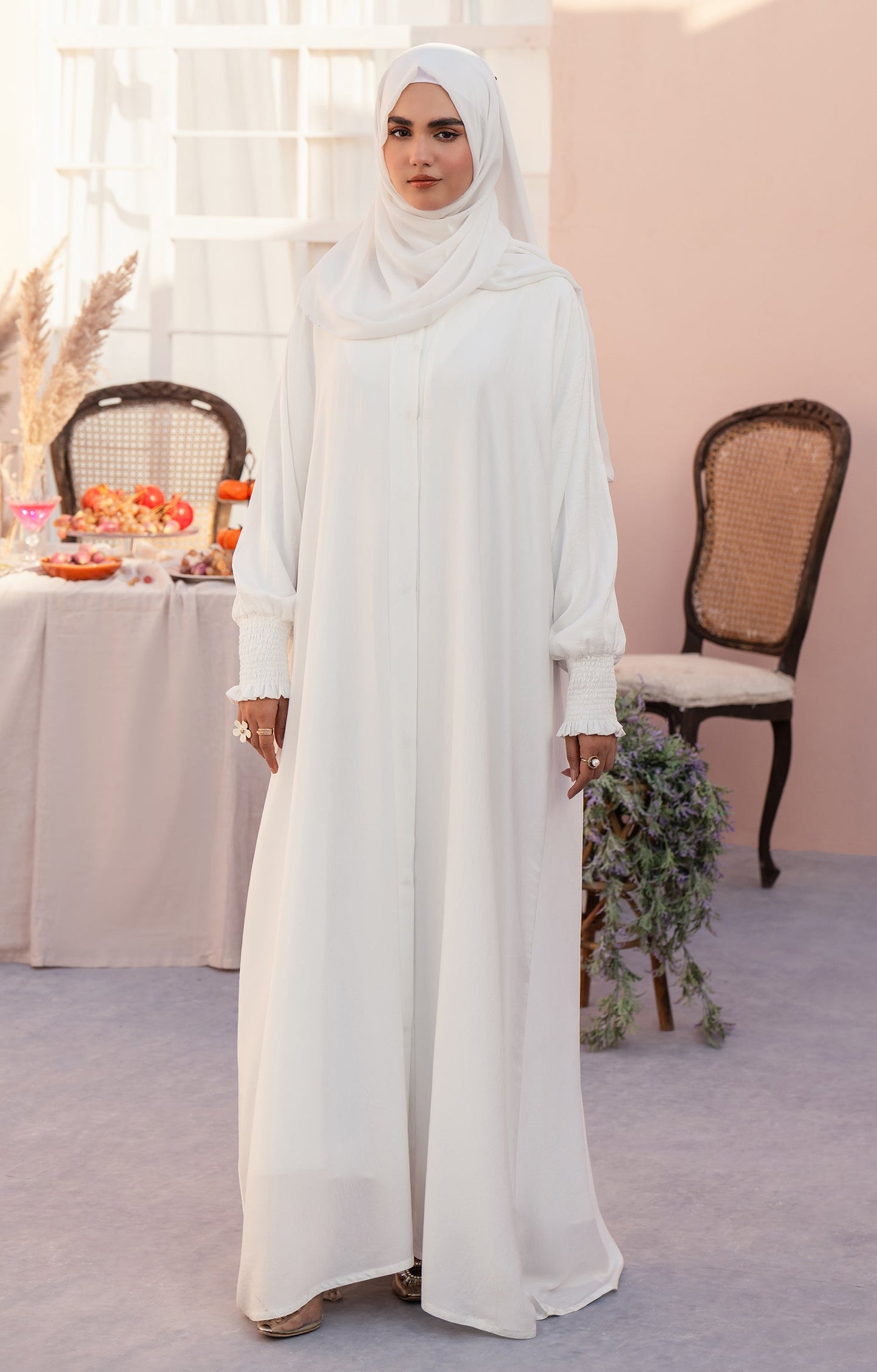 Hareer - WHITE MIST FRONT OPEN ABAYA