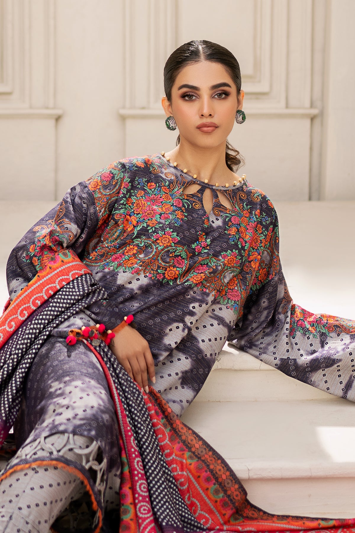 Charizma - 3-Pc Charizma Unstitched Linen Slub with Printed Wool Shawl CPW3-23