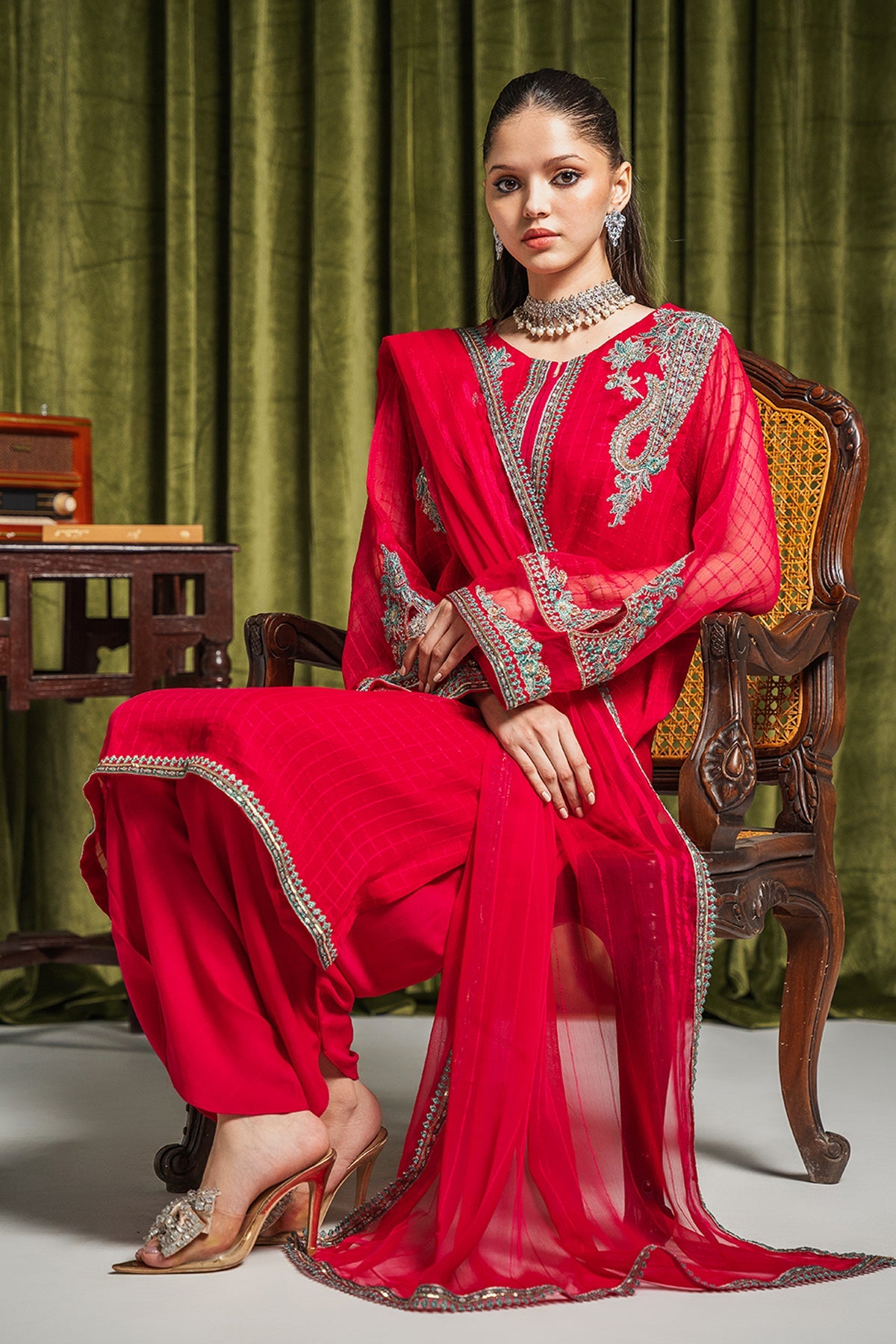 Charizma - 3-PC Embroidered Chiffon Shirt with Embroidered Dupatta and Trouser CMA-3-238