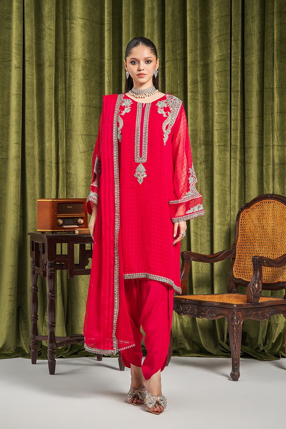 3-PC Embroidered Chiffon Shirt with Embroidered Dupatta and Trouser CMA-3-238