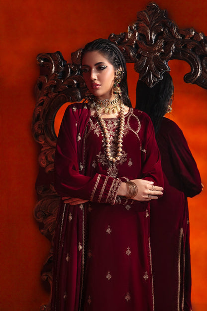 Charizma - 3-PC Embroidered Velvet Shirt with Embroidered Chiffon Dupatta and Trouser VVT-3-210