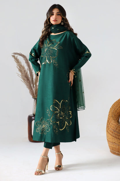 Charizma - 3-PC Embroidered Silk Shirt with Embroidered Net Dupatta and Trouser CMA-3-224