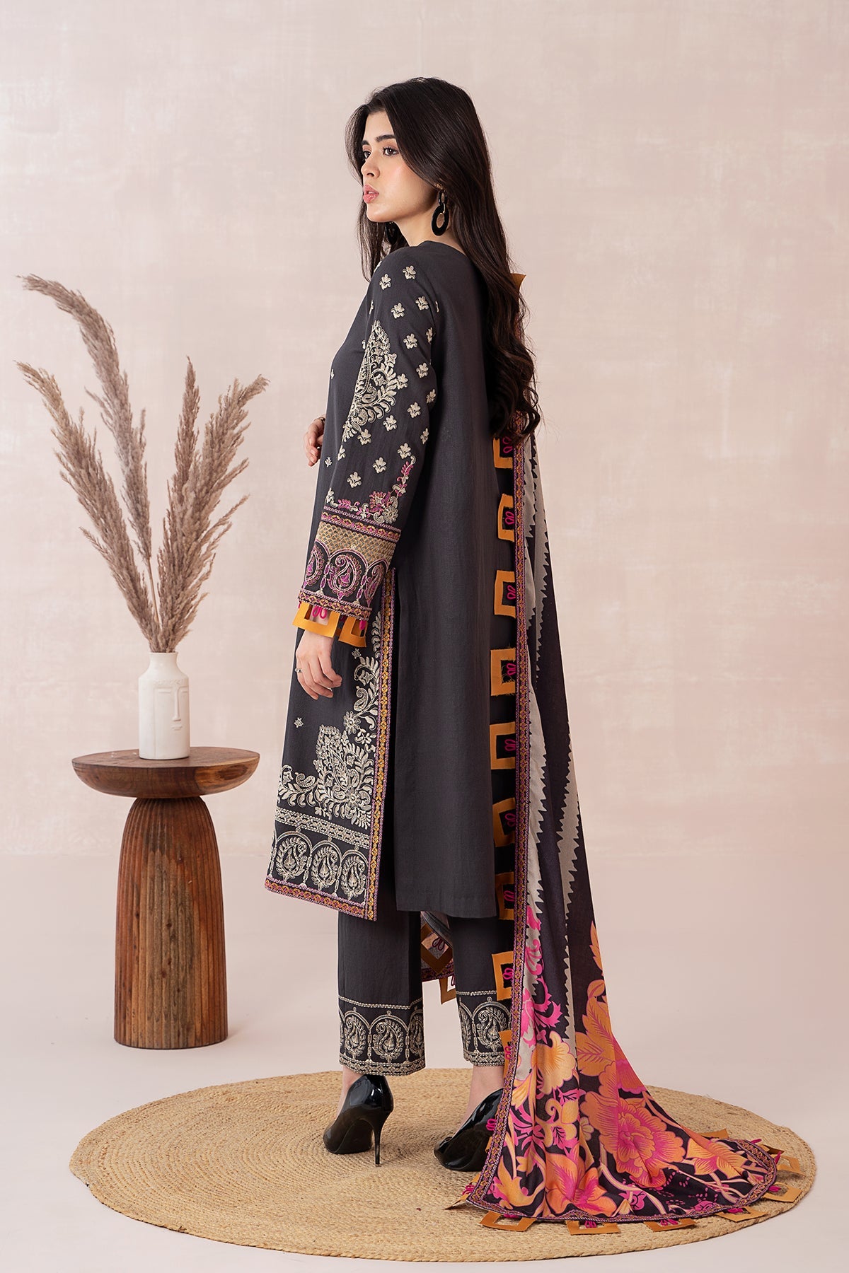 Charizma - 3-PC Unstitched Embroidered Dhank Front with Printed Wool Shawl and Trouser PS3-11