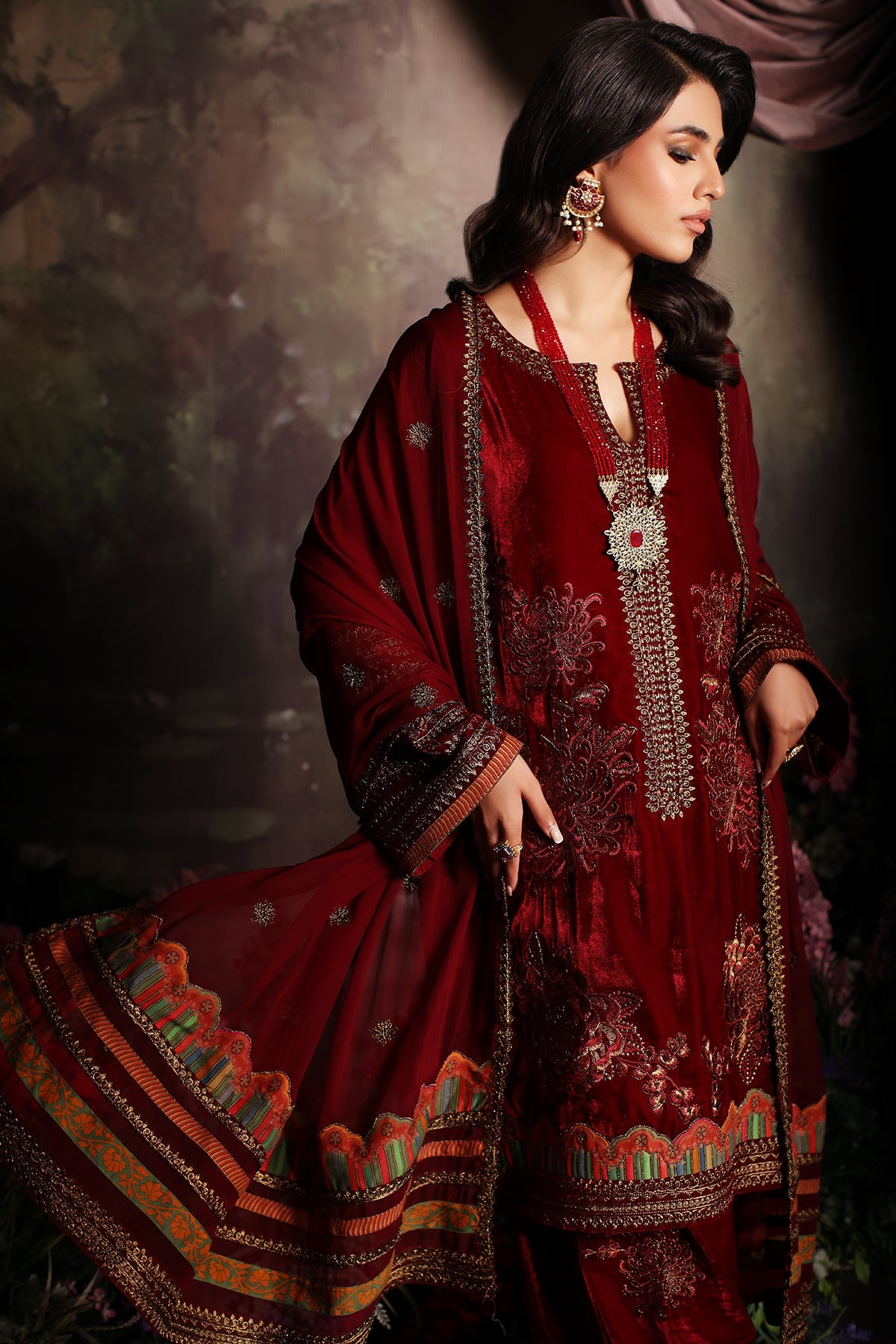 Charizma - 3 Pc Unstitched Embroidered Velvet With Embroidered Chiffon Dupatta CVT3-03