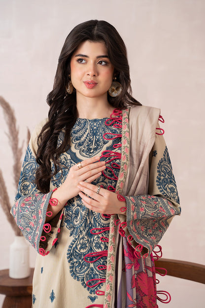 Charizma - 3-PC Unstitched Embroidered Dhank Front with Printed Wool Shawl and Trouser PS3-10