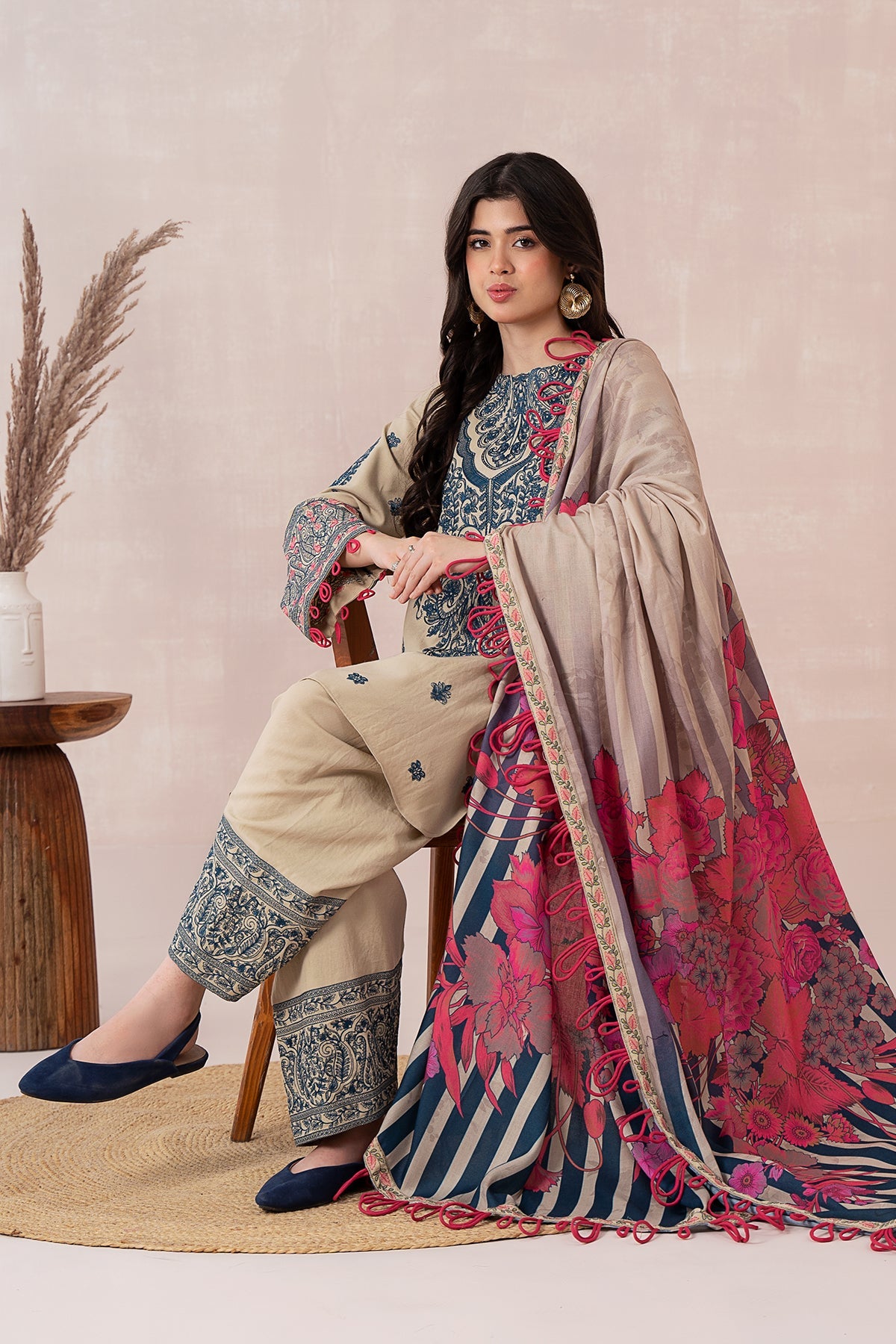 Charizma - 3-PC Unstitched Embroidered Dhank Front with Printed Wool Shawl and Trouser PS3-10