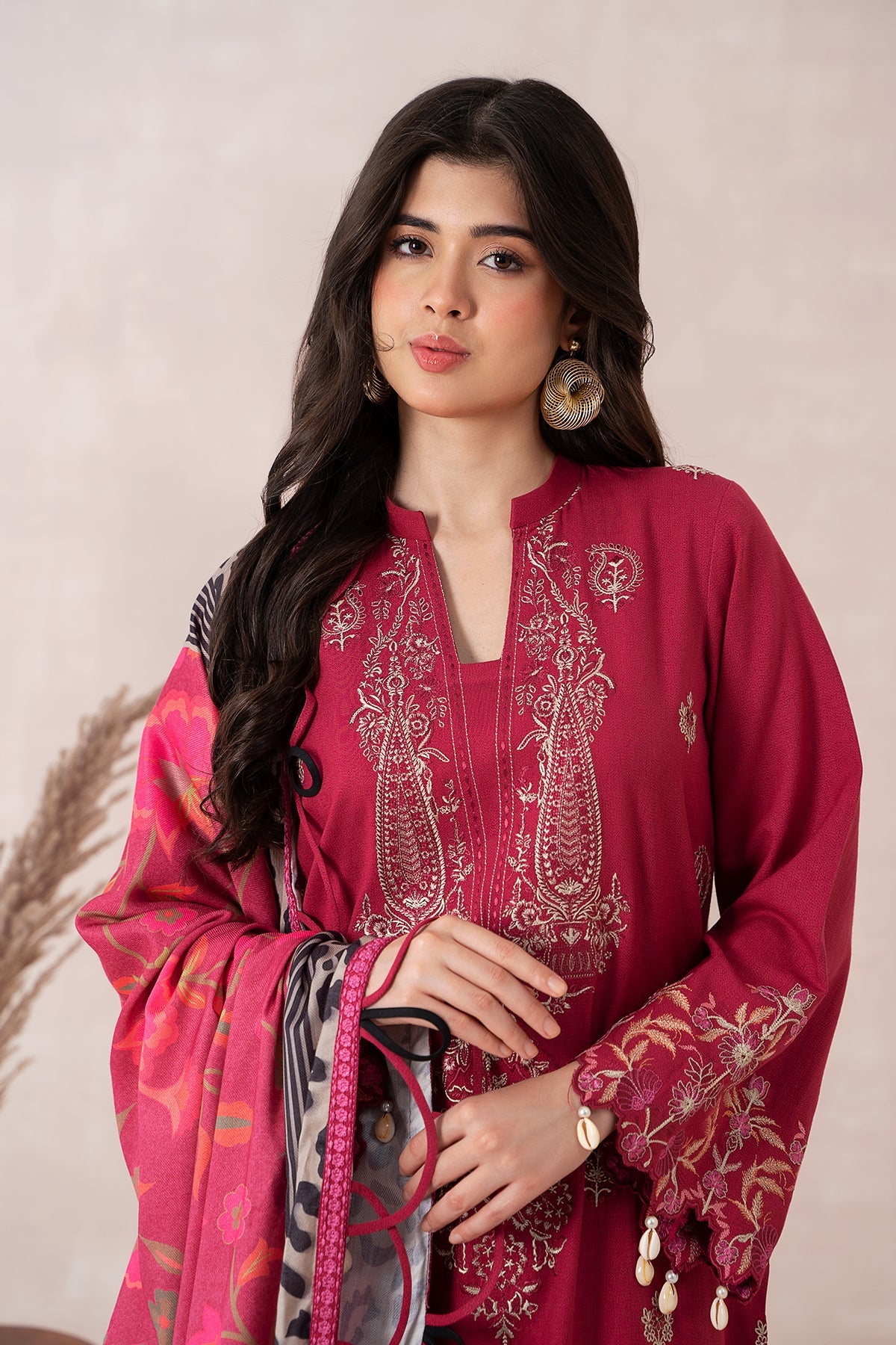 Charizma - 3-PC Unstitched Embroidered Dhank Front with Printed Wool Shawl and Trouser PS3-09