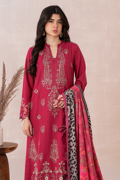 Charizma - 3-PC Unstitched Embroidered Dhank Front with Printed Wool Shawl and Trouser PS3-09