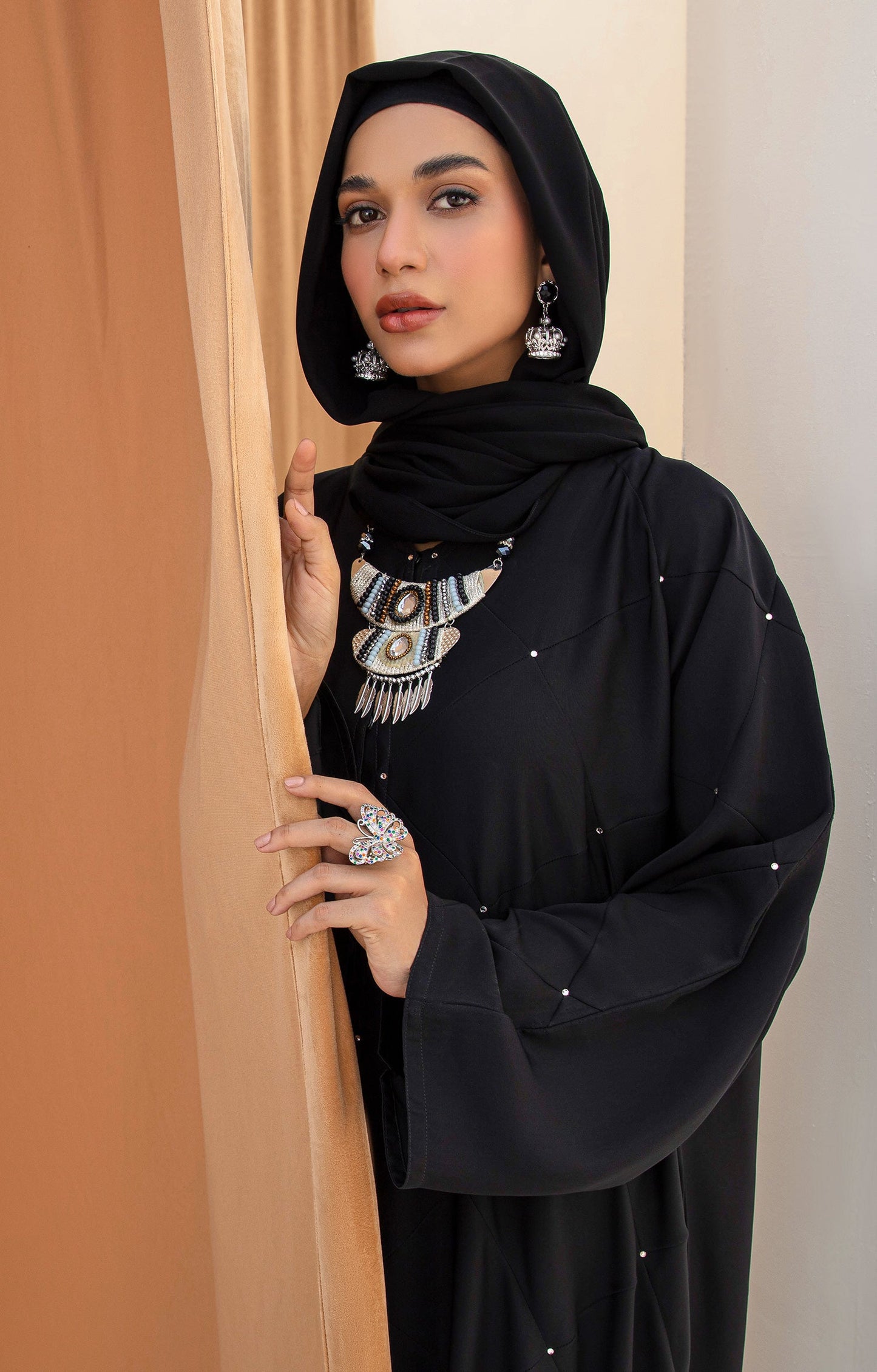 Hareer - BLACK ARCADE FRONT OPEN ABAYA