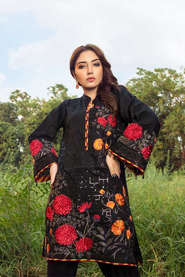 Adan's Libas - Blooming Black - Premium Embroidered Jacquard Unstiched Lawn Kurti