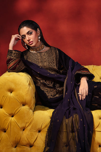 Charizma - 3-PC Embroidered Velvet Shirt with Embroidered Chiffon and Trouser VVT-3-207