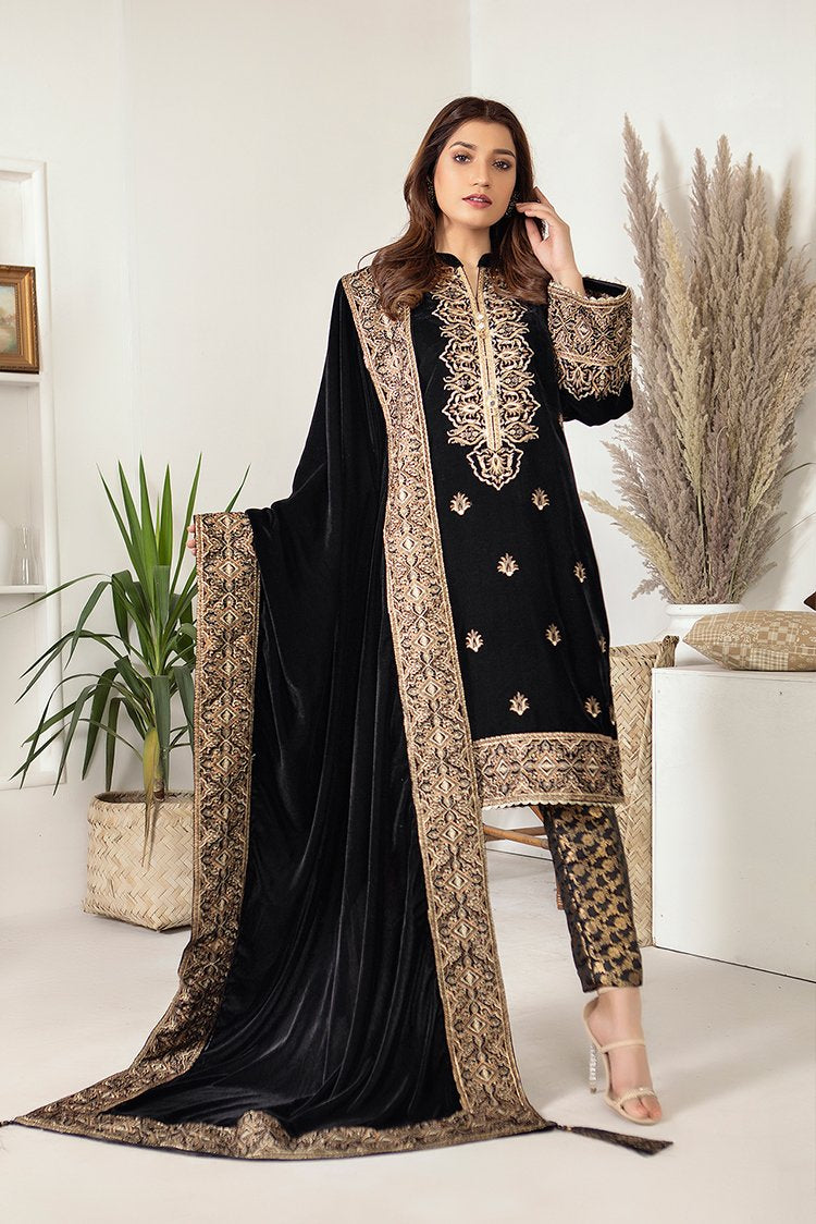 Ellena - 3-PC Stitched Velvet Suit