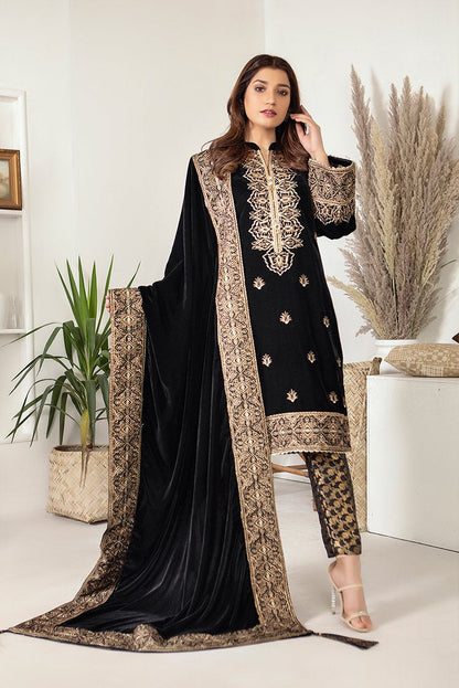 Ellena - 3-PC Stitched Velvet Suit
