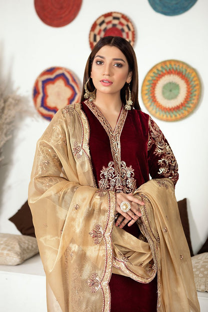 Ellena - 3-PC Stitched Velvet Suit