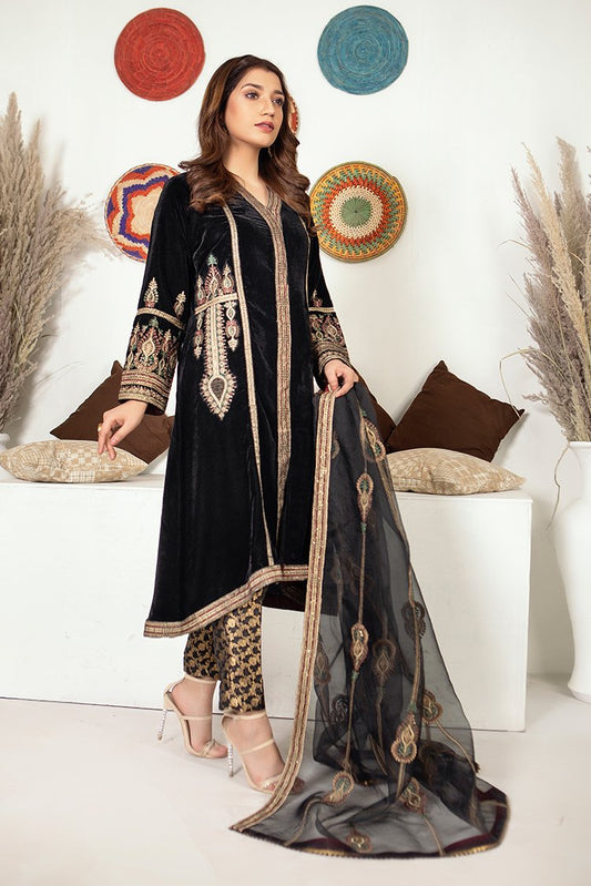 Ellena - 3-PC Stitched Velvet Suit