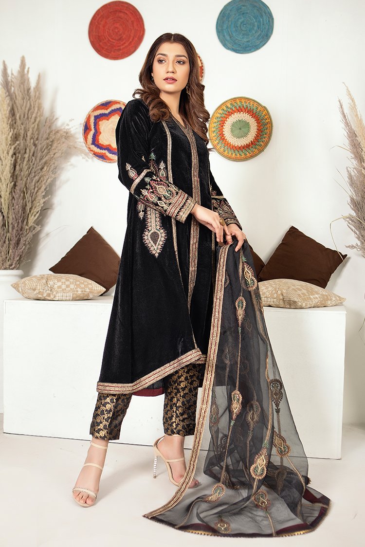 Ellena - 3-PC Stitched Velvet Suit