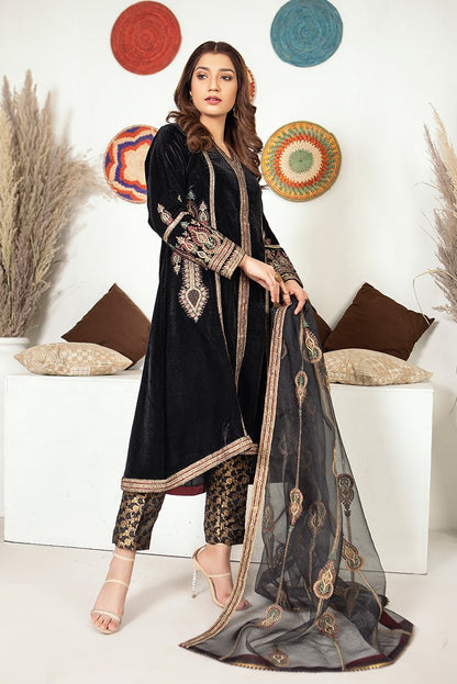 Ellena - 3-PC Stitched Velvet Suit