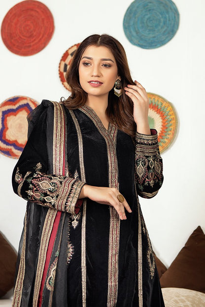 Ellena - 3-PC Stitched Velvet Suit