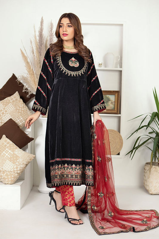 Ellena - 3-PC Stitched Velvet Suit